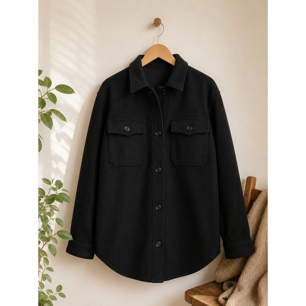 Zara Black Wool Bland Overshirt‎ Shacket M Relaxed Button Front Shirt Jacket